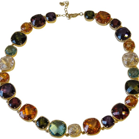 DESIGNER INSPIRED, MULTI COLOR ABSTRACT CZ’S STONE NECKLACE - Picture 3 of 5